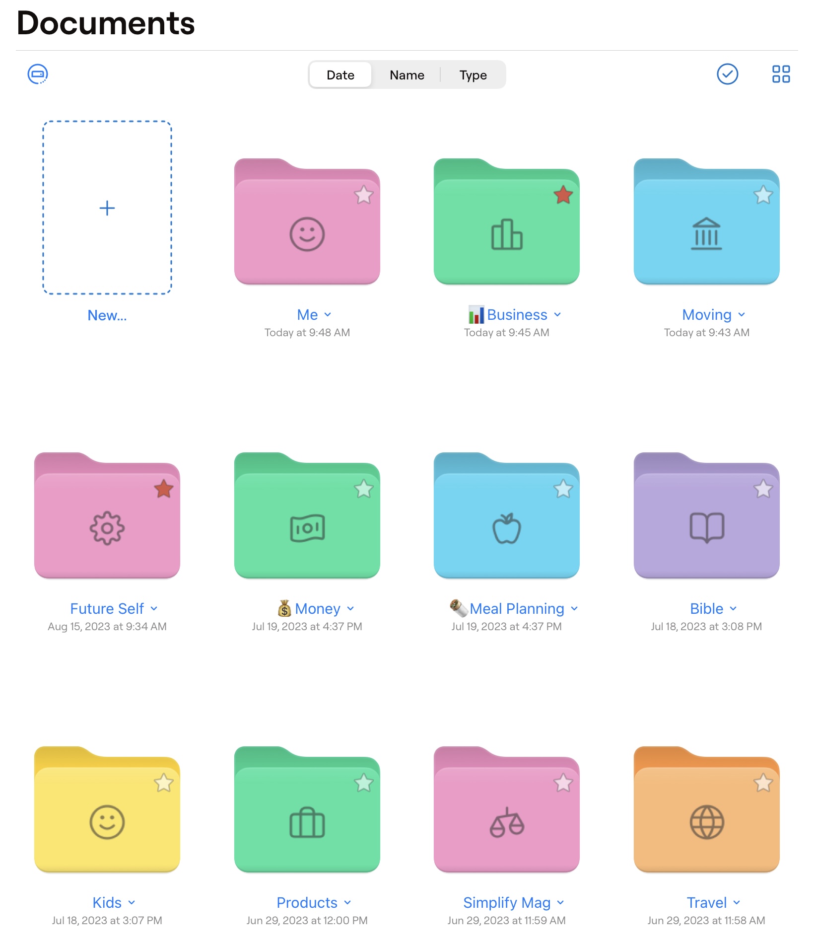 screenshot of digital folders in woodnotes app.